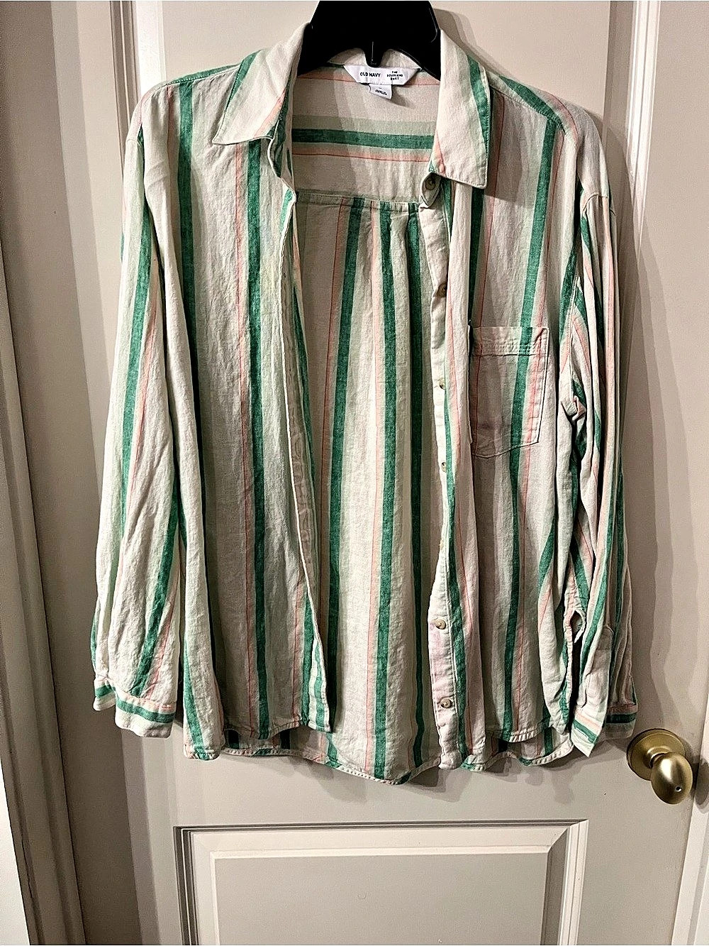 Old Navy The Boyfriend Shirt Striped Button Down in White & Green Size Medium